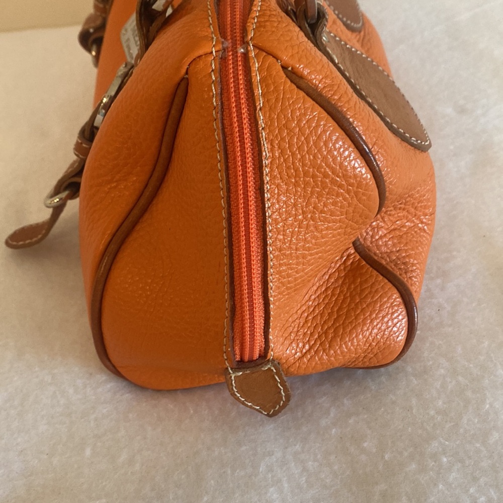Orange Mini Leather Satchel Bag with Brown Trim - Picture 6 of 9